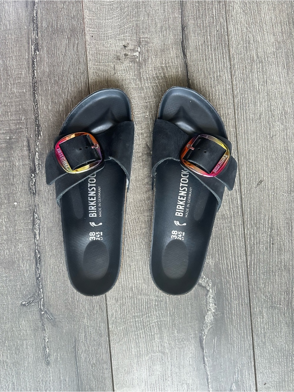 Birkenstock Madrid Black nubuck Sandals with Big Buckles